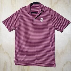 Straight Down Golf Polo‎ Shirt Mens Medium Pink Stripe Performance Stretch